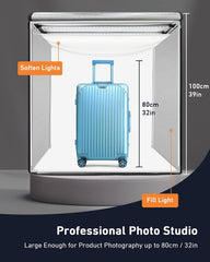 DUCLUS Light Box Photography 39×39 inch, 210 LED Large Photo Light Box with 3 Stepless Dimming Light Panels & 4 Matte PP Backdrops, Professional Photo Background Shooting Tent for Product Photography