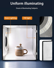 DUCLUS Light Box Photography, 12"x12" Photo Booth Box with 120 LED Lights Dimmable & CRI>95, Portable Lightbox with 8 Backdrops for Mini Product Photography: Jewelry, Cards, Watches