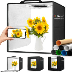 12" x 12" Professional Portable Photography Light Box, 10 Levels Dimmable, with Waterproof Backdrops