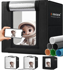 DUCLUS Light Box Photography, Portable Photo Studio Booth Box, 10" x 10" Professional Mini Shooting Tents with 104 LED Lights Dimmable, 6 Backdrops for Small Product: Jewelry, Miniature Models