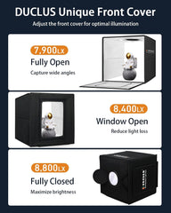 DUCLUS Light Box Photography, 12"x12" Photo Booth Box with 120 LED Lights Dimmable & CRI＞95, Portable Lightbox with 8 Backdrops for Mini Product Photography: Jewelry, Cards, Watches